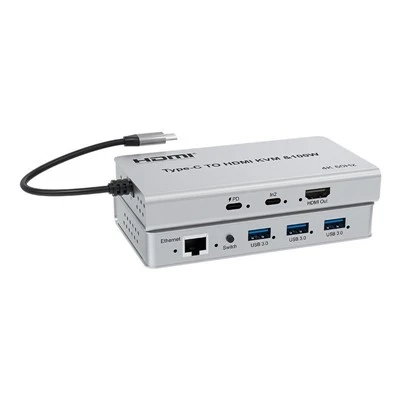 4K 60 Hz HDR-10 metāla C tipa uz KVM video pārslēgšanas adapteris 4 displejiem